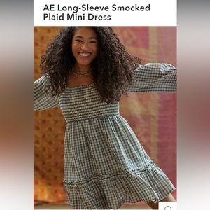 NWT American Eagle Smocked Plaid Dress